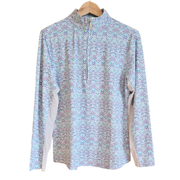 Cabana Life Algarve 1/4 Zip Sport Top Long Sleeve Blue Pattern Women's Large - Picture 1 of 8